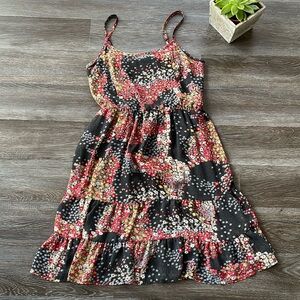 Boho Floral Midi Spaghetti Strap Sundress Black White & Red